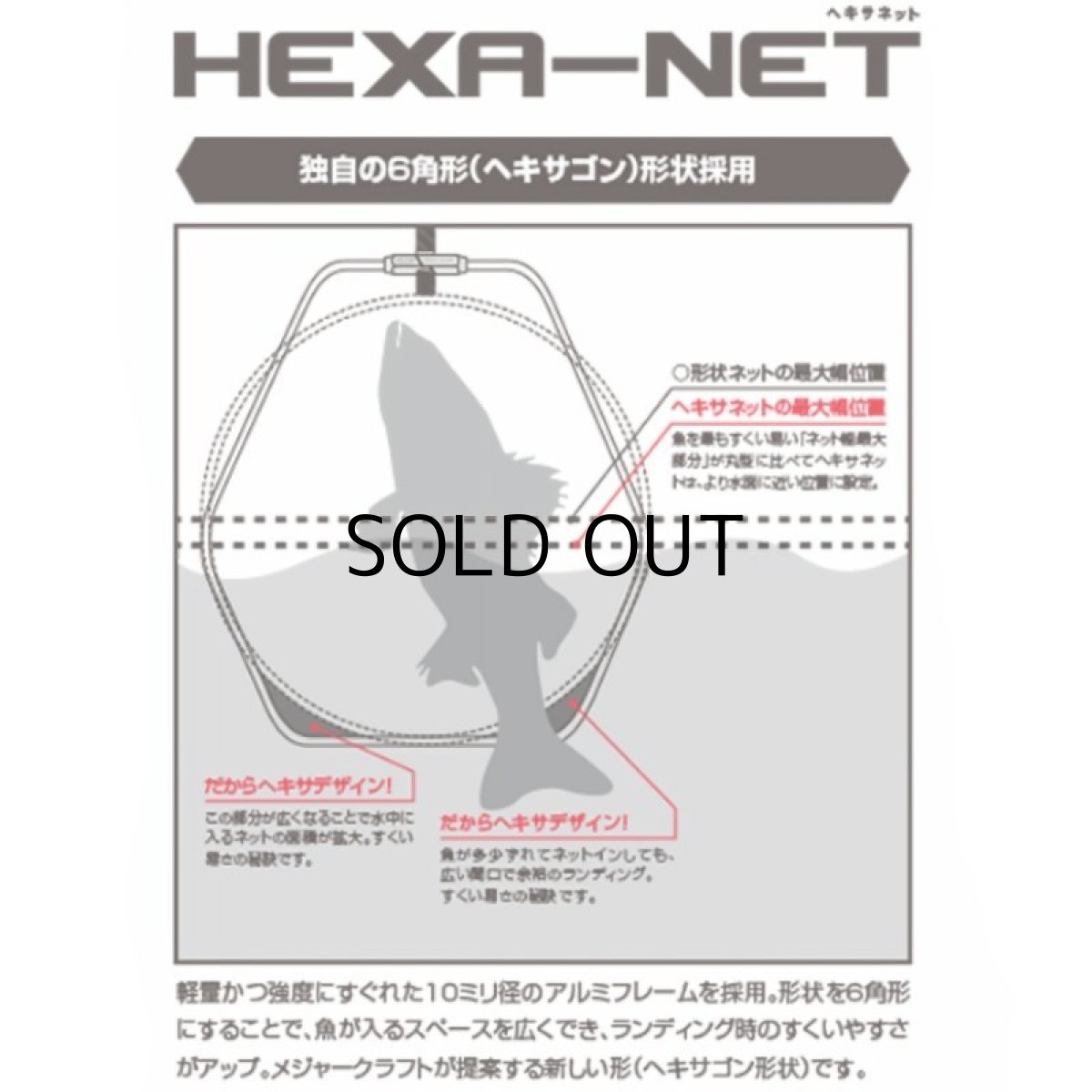 画像2: メジャークラフト ヘキサネット1ピース MCHN-1L/BL:ブルー(枠と網のセット/シャフト別売)■ネコポス対象外■ (2)